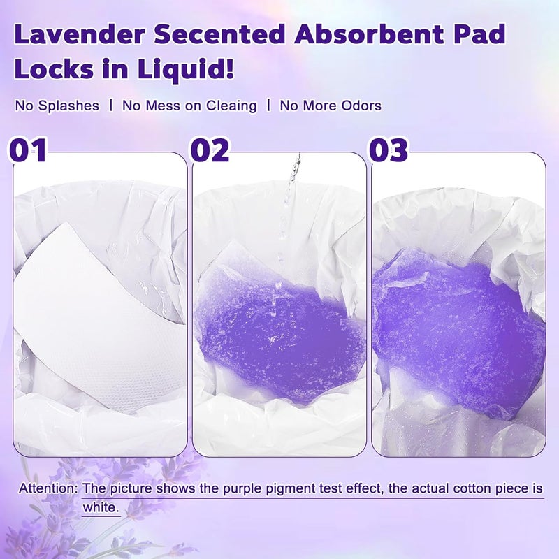 OUMEE 100PCS Lavender Scented Commode Absorbent Pads for Bedside Commode Bucket - Medical Grade Commode Pads with Absorbent Gel, Potty Liner Pads for Adults Seniors Portable Toilet Pad Bedpans - Image 5